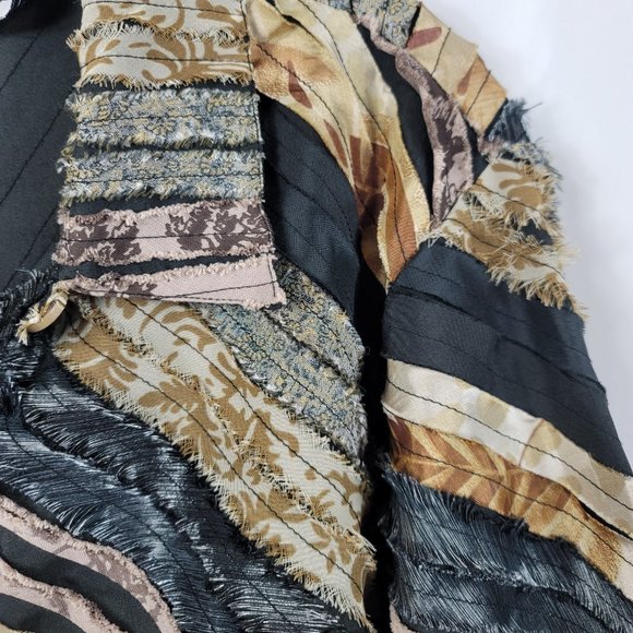 80's Keren Hart Women's Blazer Jacket Black Size Small Black Gray Fabric Strips - Picture 8 of 14